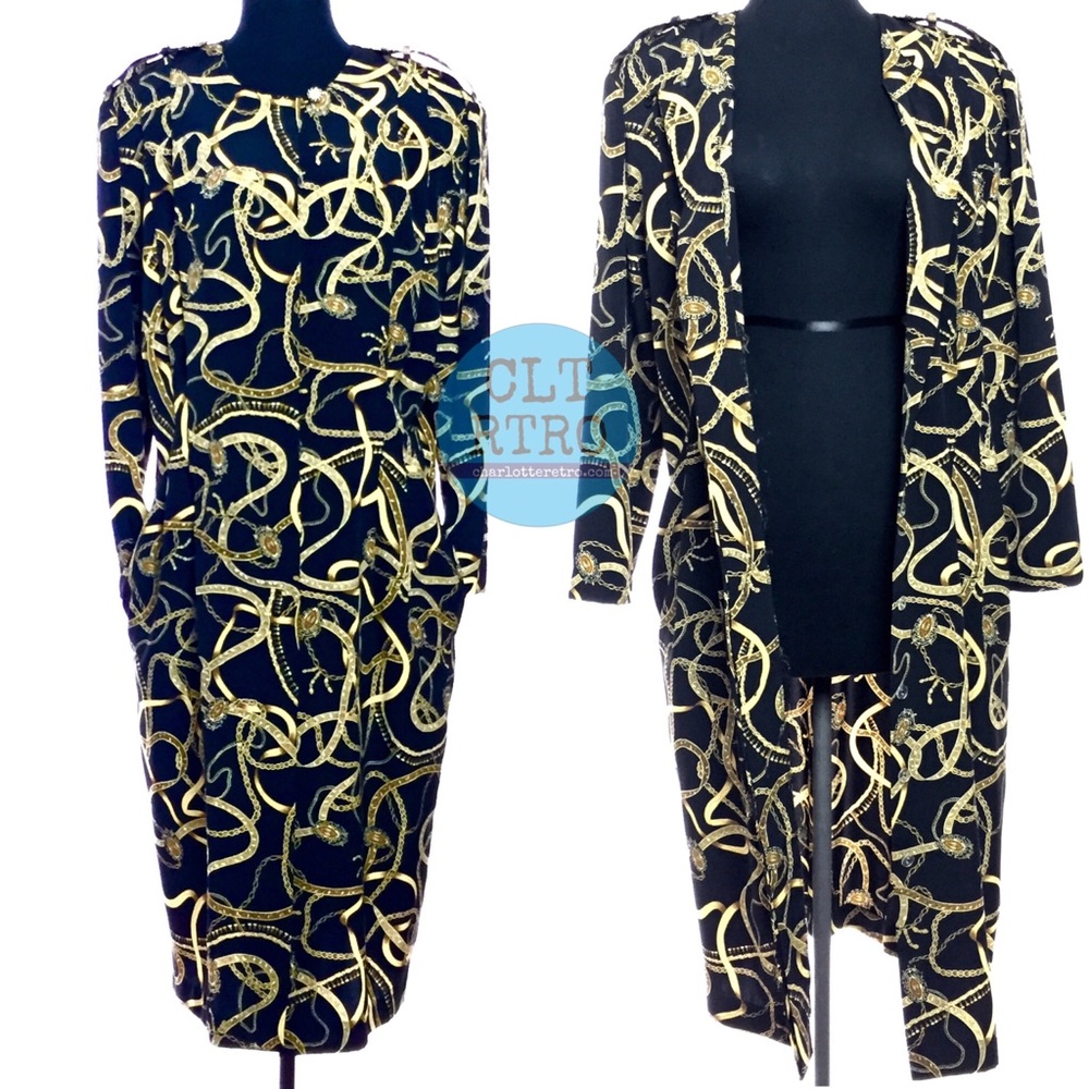 ❌SOLD❌ 80s vtg Scarf Print Career Dress - Picture 4 of 6
